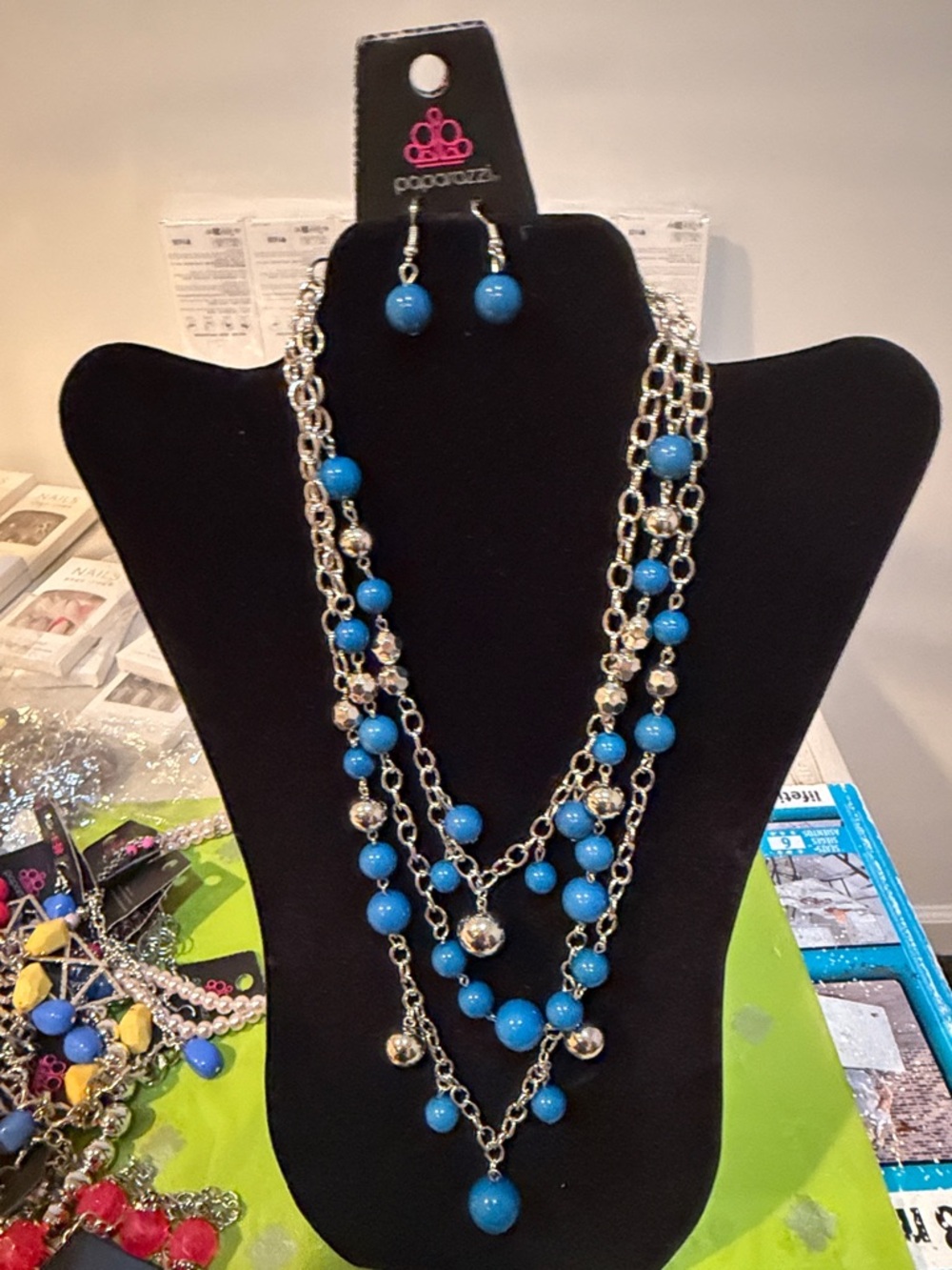 Paparazzi Turquoise Multi-Strand Beaded Necklace & Earring Set